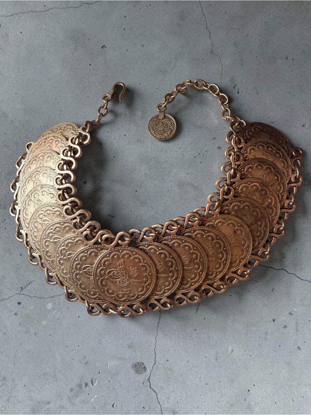 Vintage Statement Coin Collar Necklace - Antique Gold - Picture 7 of 7